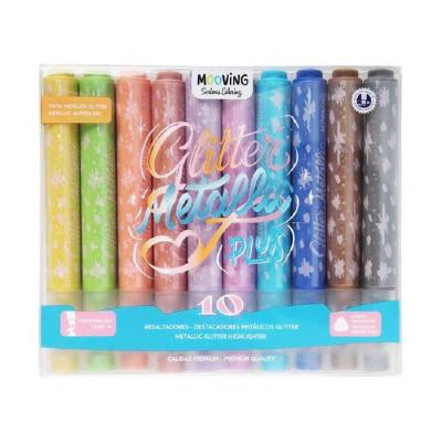 Resaltadores Mooving Metálicos Glitter X 10 Colores | Bartola Artística