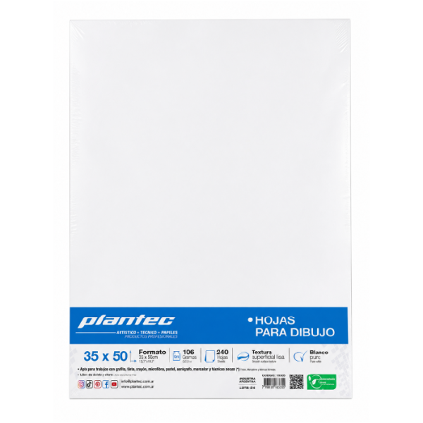 Papel Para Dibujo Plantec 106 Grs 35 X 50 Cm X Unidad
