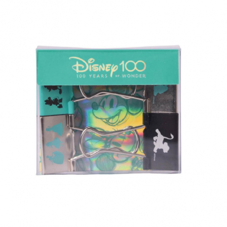 Binder Clips Disney 100 Años Mooving 32 Mm X 4 Unidades