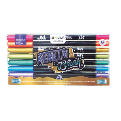 Marcador Long Doble Punta Pincel Metalizados X 8 Colores