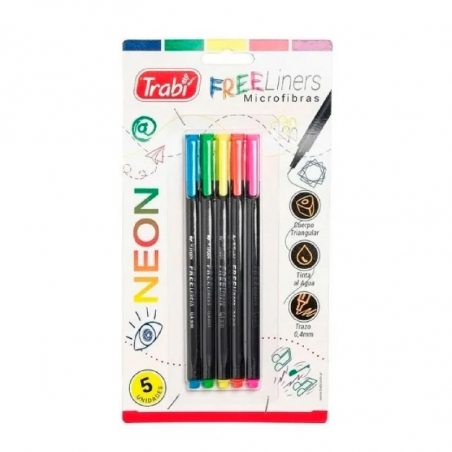 Microfibra Free Liners 0.4 Mm Trabi X 5 Colores Neón