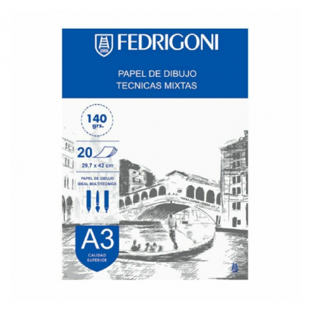 Block Papel Multitécnica Fedrigoni 20 Hjs 140 Grs A3