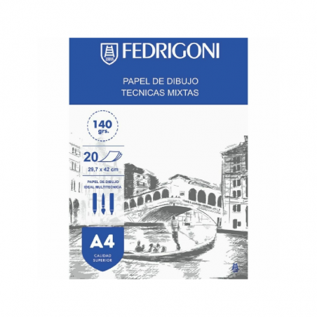 Block Papel Multitécnica Fedrigoni 20 Hjs 140 Grs A4