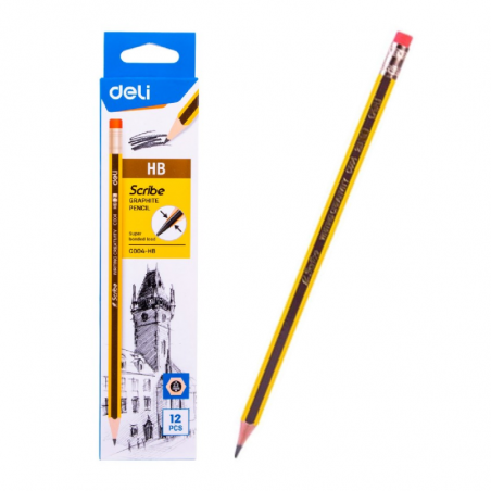 Lapiz Grafito Deli Scribe HB Hexagonal Con Goma