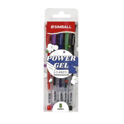 Boligrafo Power Gel Set X 5 Colores
