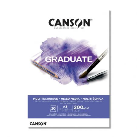 Block Graduate Multitécnica Canson X 20 Hjs 200 Grs A3