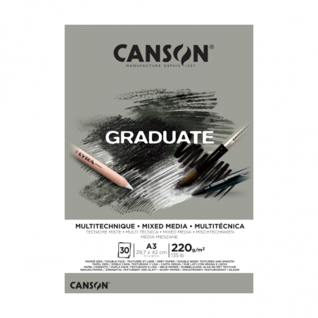 Block Graduate Papel Gris Multitécnica Canson X 30 Hjs 220 Grs A4